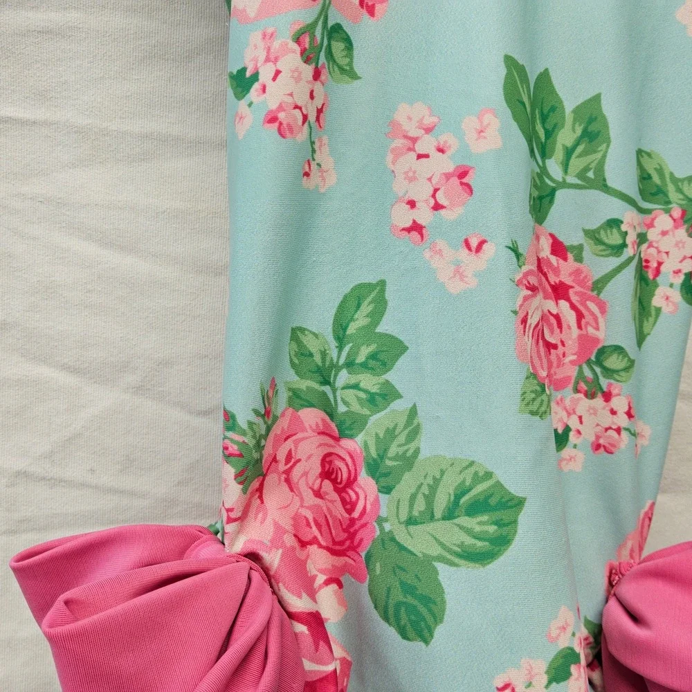 Mud‎ Pie Swimsuit Baby Girls 24M 2T Blue Floral Rose Pink Bow Ric Rac One Piece